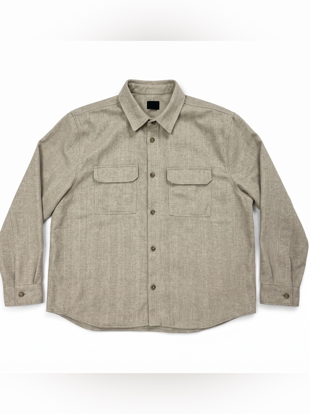 H&M Men's Beige Herringbone Button Shirt XXL